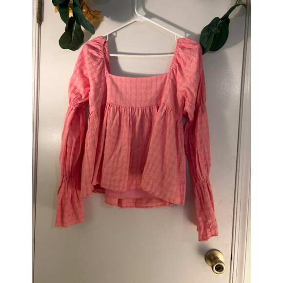 In the Style Tie Front Blouse Womens Size 8 Pink Boho Peasant Top Long Sleeve Sq - Picture 9 of 16